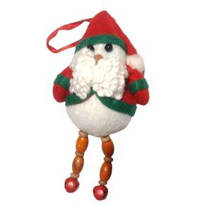 Handcrafted Christmas Elf Ornament With Beaded Legs Red Hat Jingle Bells Feet 6"